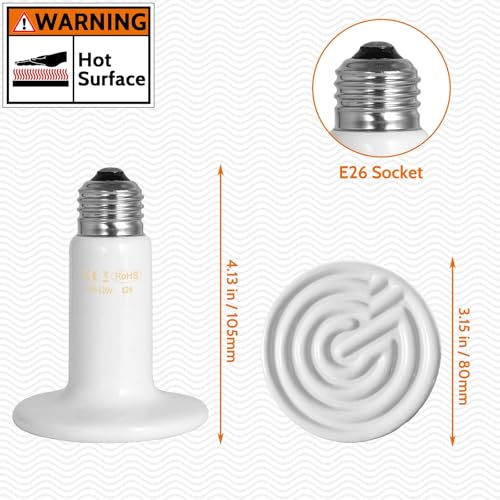 HARTOMPET 100W Ceramic Heat Emitter - White Reptile Heat Bulb - No Light Infrared Reptile Heat Lamp for Lizards, Turtle，Dogs, Cats - Ideal for Terrariums and Brooder Coop Heating - White