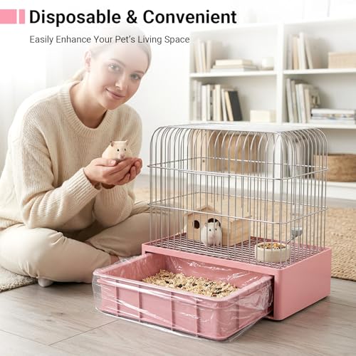 100PCS Disposable Cage Liners for Trays Max 14x10x2in, Clear Plastic Rabbit Cage Accessories Liner Bag, Small Pet Supplies Stuff Litter Box Liner for Bunny Hamster Hedgehog Dog Cat Small Rabbit