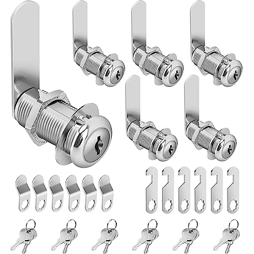Cam Lock Cabinet Lock Keyed Alike, 1-3/8'' (Length) Cylinder Secure File Drawer Mailbox RV Storage Replacement Set, Chrome-Finish Zinc Alloy (1-3/8 Inch 6Pcs) - size: 1-3/8 Inch 6Pcs