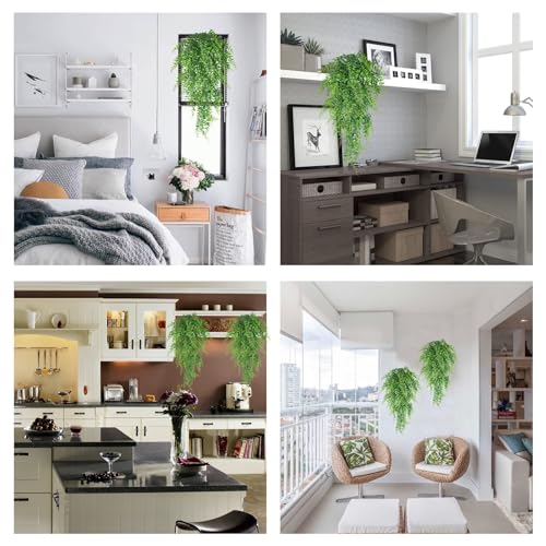 Huryfox Artificial Hanging Plants Fern Vine - Fake Ivy Leaves Decoration for Indoors & Outdoors, Faux Foliage Greenery Decor for Living Room, Kitchen, Balcony, Garden, Bedroom, Farmhouse Aesthetic