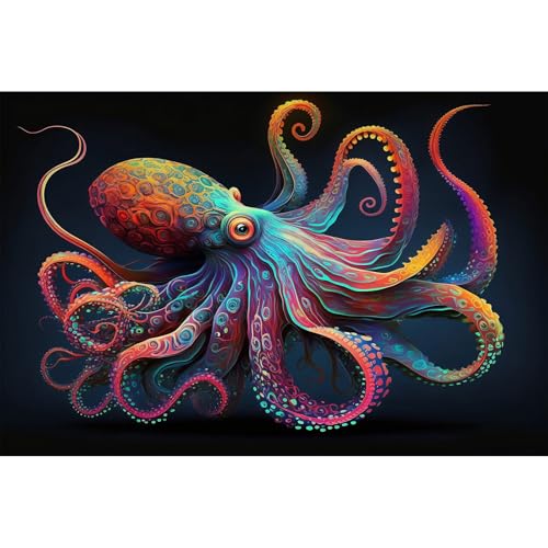 Exquisite Octopus Aquarium Background Abstract Colorful Octopus Terrarium Background Glowing Octopus on Black Background Fish Tank Backdrop Octopus Backdrops Poster Wallpaper Decors Vinyl 24x12in - color: Cartoon Purple, size: 24(W)x12(H)in