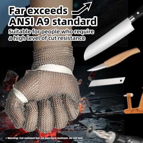 Schwer ProGuard-X A9 Cut Resistant Stainless Steel Metal Mesh Chainmail Glove PM5201 Butcher Glove for Meat Cutting Food Processing Knife Sharpening Oyster Shucking Kitchen Fish Fillet, S - size: Small