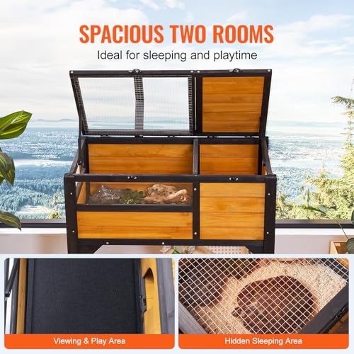 Happybuy Tortoise Habitat, Wooden Tortoise House Indoor & Outdoor, Tortoise Enclosure with Light Stand, Reptile Enclosure Small Animal Cage with Stand Legs for Gecko, Lizard, Snake