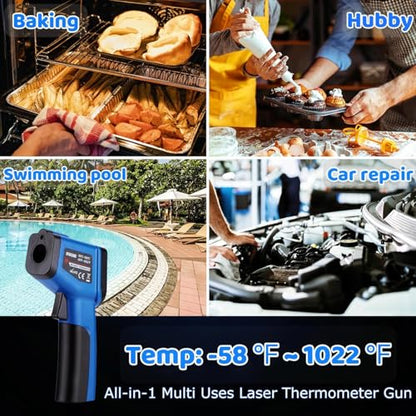 Infrared Thermometer Gun for Cooking, Digital Laser Temperature Thermometer -58℉~1022℉ IR Thermometer Gun for Blackstone Pizza Oven Deep Frying Other Daily Uses with Hard Carrying Case (NOT for Human) - color: Blue