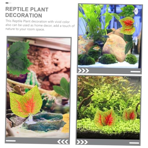 PRETYZOOM Artificial Aquarium Plants 4pcs Purple Perilla Leaf with Suction Cups, Plastic Terrarium Simulated Plant Ornament for Fish Tank Landscaping and Reptile Tank Decoration