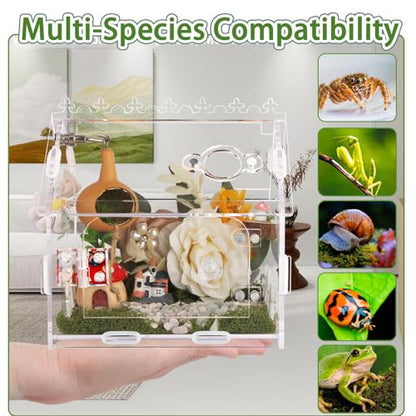 Jumping Spider Enclosure - 5.9"x3.9"x5.1" Magnetic Acrylic Terrarium Kit for Tarantula, Mantis and Reptiles, Escape-Proof Habitat with Secure Latches & Ventilation, Clear Invertebrate Breeding Cage