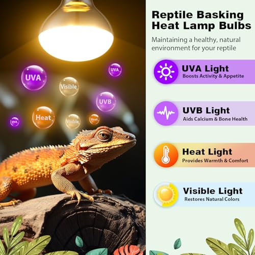100W Reptile Heat Lamp Bulbs, Full Spectrum UVA/UVB Reptile Light Bulb and Basking Spot Light, UVB Light for Reptiles and Bearded Dragon, Turtle, Lizard, Snake, Amphibians - style: 100W UVB Bulbs