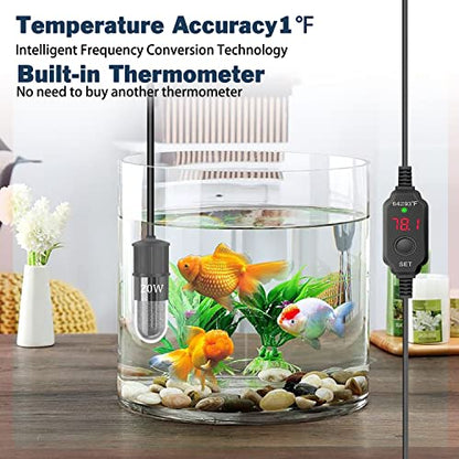 YOFOTHS Adjustable Mini Aquarium Heater 0.5/1/2/3 Gallon Submersible Small Fish Tank Heater 10W/20W/30W Digital Display Thermostat External Temperature Controller(20W) - size: 20W