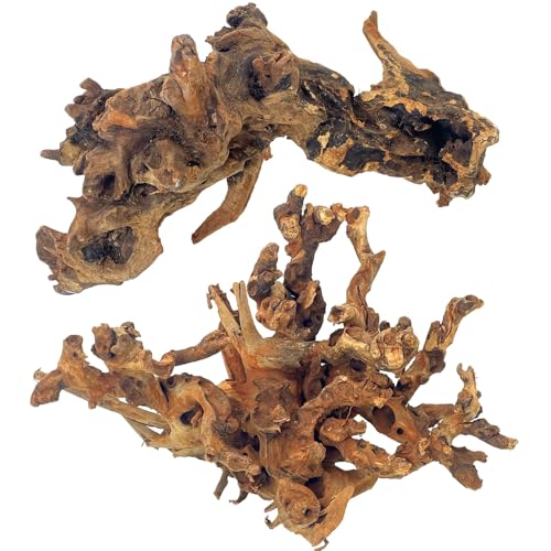 PINVNBY Natural Large Driftwood for Aquarium Fish Tank Decorations, Driftwood for Reptile Tank Bearded Dragon Tank Accessories Terrarium Decor (10 to 14 inches / 2 Pack) - size: L:Mopani Driftwood (10 to 14 inches/2 Pack)