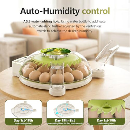 22 Eggs Smart Incubator, One-Click Hatching, Automatic Temp Humidity Control, Auto Egg Turner, Built-in Egg Candler, Music Reminder Poultry Hatcher for Chicken Duck Quail Pigeon Classroom Home Use