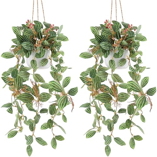 2pcs Small Artificial Hanging Plants Fake Hanging Plant with Pot Plants Indoor Decor Faux Greenery Hanging Vines Potted for Bedroom Shelf Outdoor Garden Decoration - color: 2 Pcs Fake Hanging Plant-a