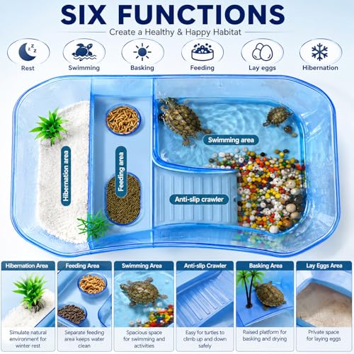 Rypet Turtle Tank Aquarium - Reptile Habitat, Turtle Habitat, Reptile Aquarium Tank for Crayfish Crab (Excluding Accessories) Blue - color: Blue