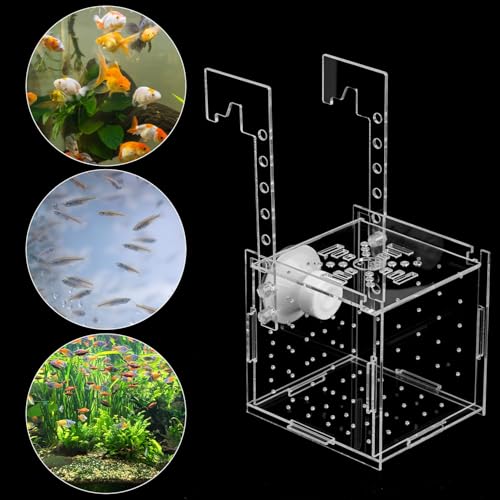 QWORK Acrylic Fish Breeding Isolation Box - Transparent Aquarium Incubator for Small Fishes Shrimp Clownfish Guppy, 3.9-inch