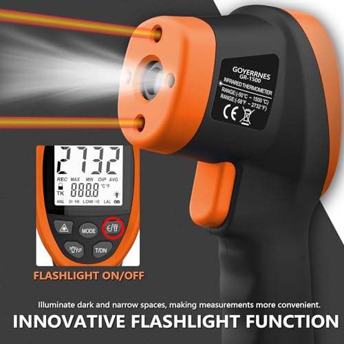 Pyrometer 30:1 Industrial, -58℉ to 2732℉ Digital High Temp Infrared Thermometer, Non Contact Laser Thermometer Gun, IR Temperature Gauge for Forge Grill (NOT for Human) - color: Black