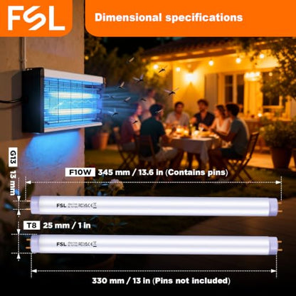 FSL BL T8F10W 365nm UV Black Light 13Inch Tubes 6-Pack for 20W Device | Next‑Generation 365nm Narrow-Spectrum;Widely compatible; Low light attenuation