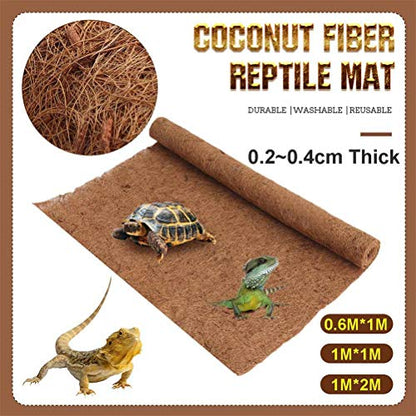 Aramox Coconut Fiber Reptile Mat Natural Coconut Fiber Substrate Mat 60x100cm Soft Absorbent Pet for Lizards Turtles Snakes with Washable Reusable Carpet (Brown)