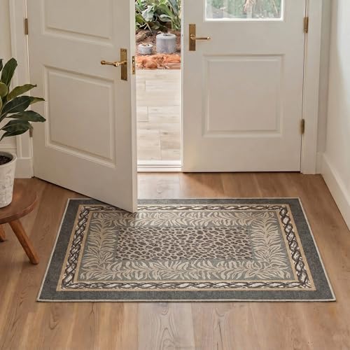 Bavni 2x3 Doormat, Leopard Print Machine Washable,Soft Animal Small Boho Rugs Non Slip Low Pile Non-Shedding Throw Indoor Print Woodland Jungle Carpet for Entryway Front Door Bathroom, Dusty Taupe - color: Dusty Taupe, size: 2'x3'
