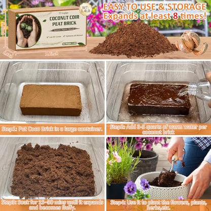 Legigo 2 QT Horticultural Charcoal & 4 Pack Organic Coco Coir Bricks- Soil Amendment Plant Potting Mix, Ideal for Orchids, Succulents, Terrariums, Indoor & Outdoor Gardening