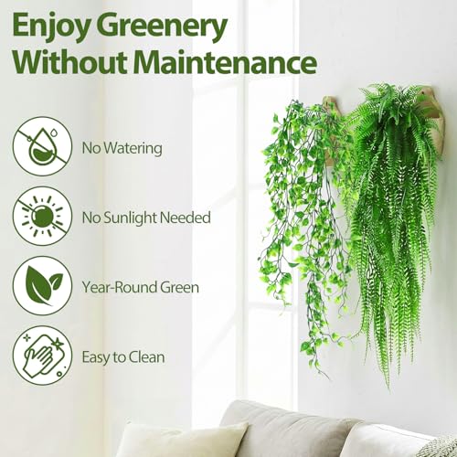 Daifunli 12 Pcs Artificial Hanging Plants Fake Hanging Ferns Plastic Fake Plant for Wall Room Garden Garland Indoor Outdoor Decor No Basket (Ivy,Boston Ferns) - style: Ivy, Boston Ferns
