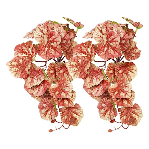 2Pack Reptile Fake Plants for Terrarium, Snake Tank Accessories, Habitat Decor Artificial Hanging Plants with Suction Cup - Fake Heuchera Micrantha Pink - color: E-fake Heuchera Micrantha Pink