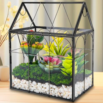 Glass Plant Terrarium with Lid - Geometric House Shaped Terrarium Planter Kit for Succulent Snails Ferns Moss Air Planter, Glass Greenhouse Indoor for Home Garden Office Decor, Tabletop Terrarium