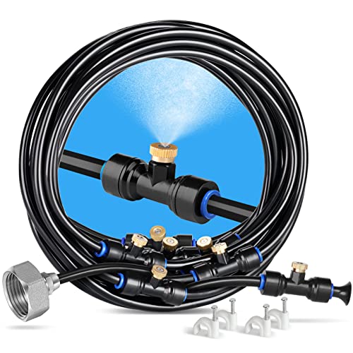 HOMENOTE Misting Cooling System, 26FT (8M) Misting Line + 7 Brass Mist Nozzles + Brass Adapter(3/4") Outdoor Mister for Patio Backyard Garden Greenhouse - color: Black, size: 26FT / 8M