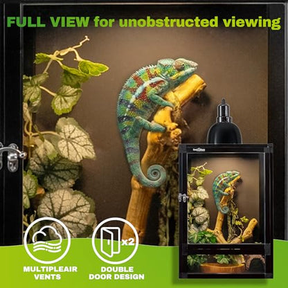 12"x12"x18" Reptile Terrarium, Hybrid Cage PVC Habitat Enclosure with Screen & Acrylic Doors, Ventilated Tank for Gecko,Chameleon, Snake, Frog, Easy Assembly, Front Dual Access - size: 12x12x18 inch-two doors