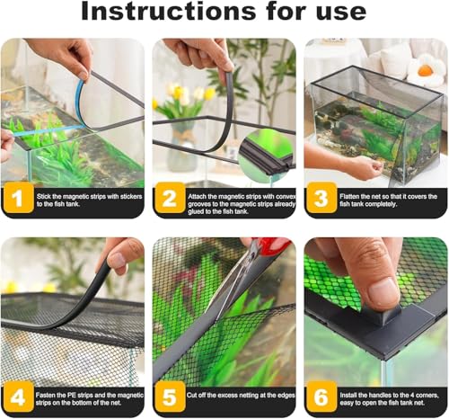 DIY Magnetic Fish Aquarium Anti-Jumping net Cover, Mesh Terrarium lid Aquarium Hood, Reptiles from Jumping Out