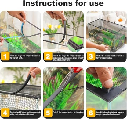 DIY Magnetic Fish Aquarium Anti-Jumping net Cover, Mesh Terrarium lid Aquarium Hood, Reptiles from Jumping Out