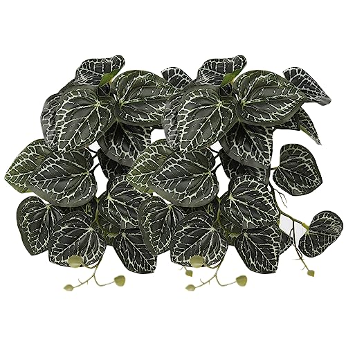 2Pack Reptile Fake Plants for Terrarium, Snake Tank Accessories, Habitat Decor Artificial Hanging Plants with Suction Cup - Fake Anthurium Crystallinum - color: D-fake Anthurium Crystallinum