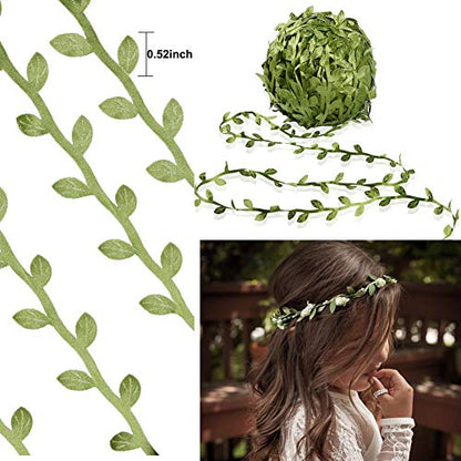 65 Ft Artificial Vines,Artificial Eucalyptus Leaf Garland Fake Hanging Plants Leaves Wreath Foliage Green Leaves Ribbon Decorative Wreath Accessory Wedding Wall Crafts Party Décor （Green-65 Ft）