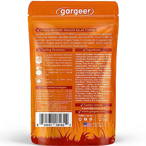 Gargeer 2oz Bearded Dragon Food Supplement, Flower Salad Mix Topper. Supercharge Juveniles & Adults Appetite, Health & Immune System. Complete Diet, Rich with Vitamins, Made in The USA. Enjoy! - size: 2 Ounce (Pack of 1)