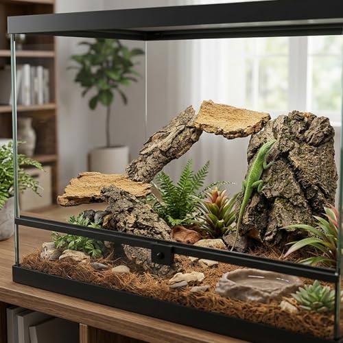 5PCS Cork Bark for Reptiles, Five Pieces Habitat Decor, Reptile Enclosure Bark Pieces, Ideal for Climbing and Hiding