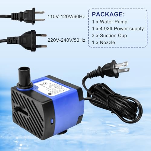 CHANCS Mini Fountain Pump AC 110V 3W 47GPH Submersible Water Pump 1.8ft High Lift for Small Fish Tank - color: 3w 180l/H