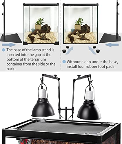 Dual Reptile Heat Lamp Stand for Light Fixtures - Adjustable Height 14.4"-36.2" Metal Holder - Floor Light Stand for Terrarium & Tank