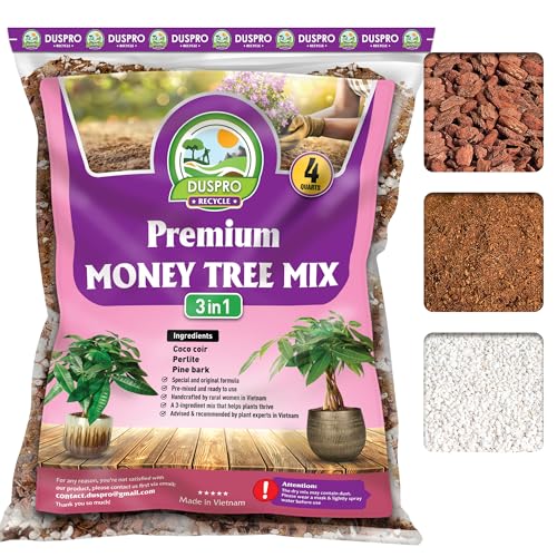DUSPRO Money Tree Soil Indoor, Premium Coco Coir Perlite Mix and Pine Bark for Money Tree, Ideal Money Tree Soil for Healthy Growth and Nourishment (4 Quarts) - color: Money Tree Potting Mix, size: 4 Quarts