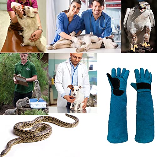 Animal Handing Gloves Bite Proof 23.7 Inch Kevlar Reinforced Multipurpose Pet Leather Glove Padding Dog,Cat Scratch,Bird Handling Falcon Gloves Grabbing,Reptile Squirrel Snake Bite
