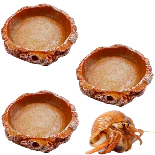 3 Pack Small Reptile Food and Water Bowls, Reptile Terrarium Bowls for Bearded Dragon Lizard Frog Gecko Tortoise Hermit Crab Snail (Orange B) - color: Orange - 3 Pack Round Bowls