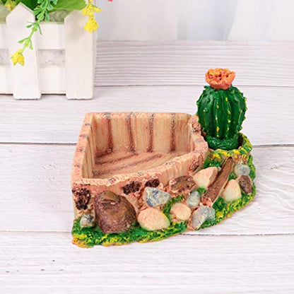 Reptile Resin Corner Water Dish - Reptile Corner Bowl for Tortoise Lizard Bearded Leopard Gecko Snake Chameleon - Cactus