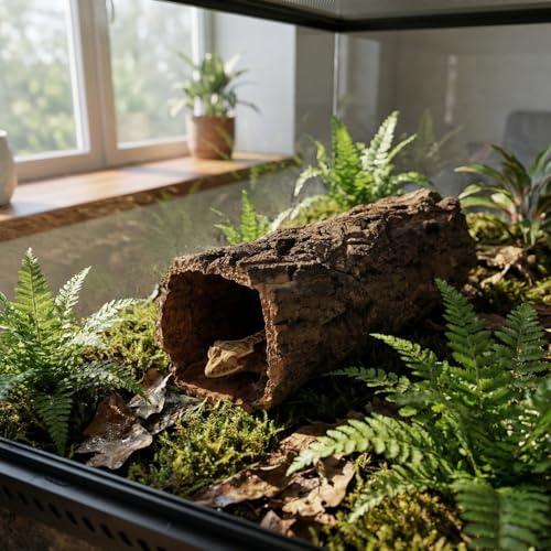 SEWACC Reptile Hideout Cave Wooden Turtle Hide Gecko Hut Climbing Habitat Shelter Natural Terrarium Decor for Amphibians and Lizards