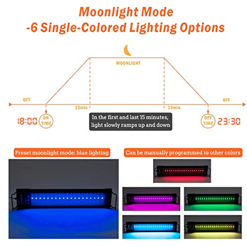 hygger Auto On Off LED Aquarium Light 48-55 Inches Dimmable 7 Colors Full Spectrum Fish Tank Light Fixture for Freshwater Planted Tank Build in Timer Daylight Moonlight & 24/7 Cycle - size: 48"-55"