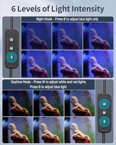 Pawfly 11 W Terrarium Light for 12" to 18" Terrarium Extendable Reptile Tank Light with Full Spectrum Brilliant White Blue Red Lights with Day & Night Modes and Adjustable Brightness - size: 12-18 Inch (11W)