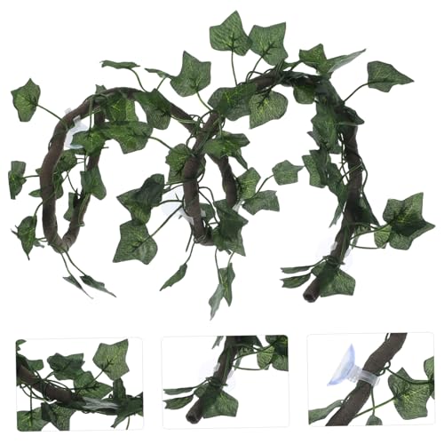 Sosoport 1m Jungle Vines for Reptiles Flexible Artificial Decor with Suckers Leaf for Lizard Frogs Snakes Creative DIY Habitat Ornament for Terrarium and Aquarium Use