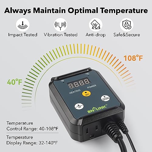BN-LINK Reptile Heating Pad 8" X 12" with Adjust Knob and Thermostat Controller