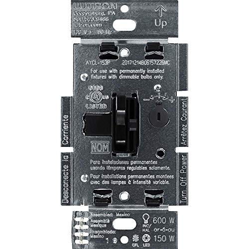 Lutron Ariadni/Toggler LED+ Dimmer Switch for Dimmable LED, Halogen and Incandescent Bulbs, 150 Watt, Single-Pole or 3-Way, AYCL-153P-BL, Black - color: Black, size: 1 Pack