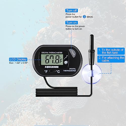 Aquarium Thermometer LCD Digital Fish Tank Thermometer with Water-Resistant Sensor Probe and Suction Cup for Turtle Incubators Terrarium Water Thermometer - color: 1PC