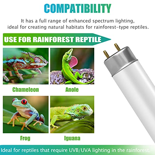 T8 Rainforest Terrarium Fluorescent Lamp Tube 18" Full Spectrum UVB Bulb, UVA/UVB 5.0 Reptile Light for Reptiles and Amphibian, 15 Watt, 110V