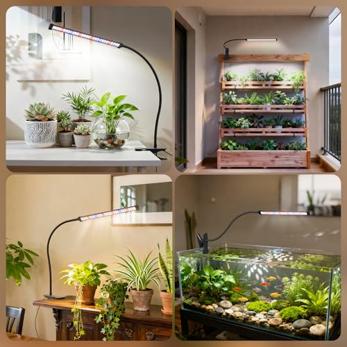 LED Grow Light, 5700K Full Spectrum Clip Plant Growing Lamp with Red Blue White LEDs for Indoor Plants, 5-Levels Dimmable, Auto On Off Timing 4/8/12/18Hrs(Single Head) - size: Clip-1Head