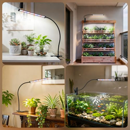 LED Grow Light, 5700K Full Spectrum Clip Plant Growing Lamp with Red Blue White LEDs for Indoor Plants, 5-Levels Dimmable, Auto On Off Timing 4/8/12/18Hrs(Single Head) - size: Clip-1Head