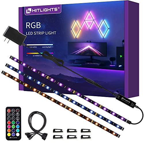 Hitlights LED Strip Lights 3 Pcs 1.64FT RGB Small LED Light Strips Kit Dimmable RGB 5050 Color Changing Tape Lights TV Backlight Display Case Lights Shelves Lighting with RF Remote & UL-Listed Adapter - size: 3 X 1.64FT (5FT)